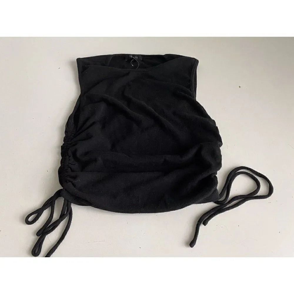 Papaya Brand Black Women’s Sz M Ruched Top Drawstring Sleeveless